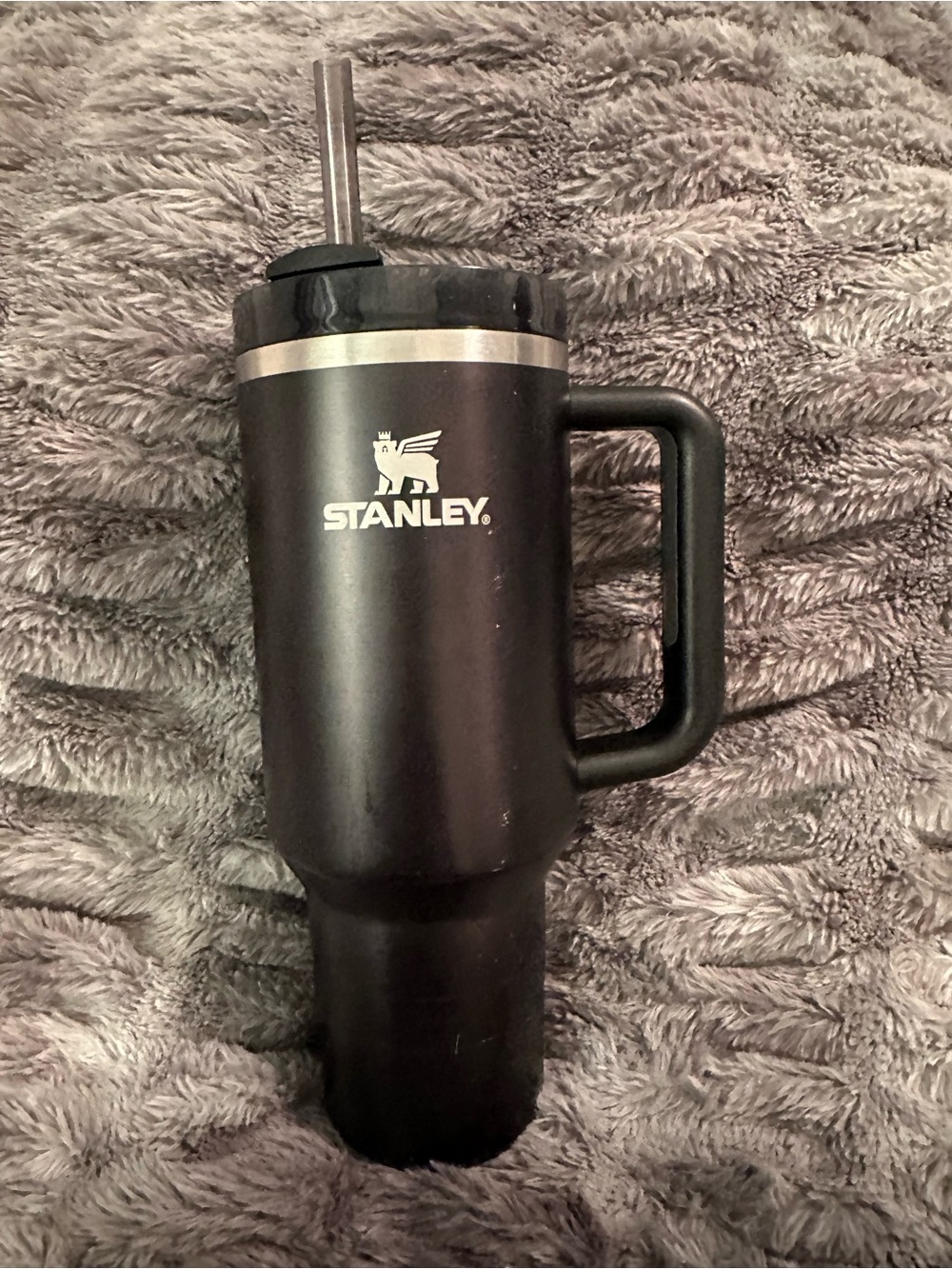 Stanley Black Travel Tumbler with Handle and Straw